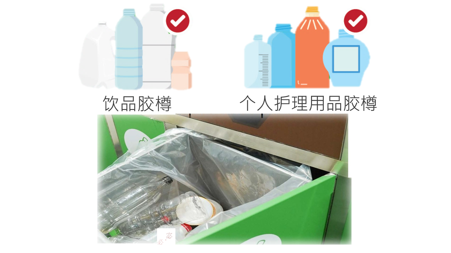 相片显示干净回收饮品胶樽,个人护理用品胶樽的贴士 - 除樽盖,去招纸,冲干净