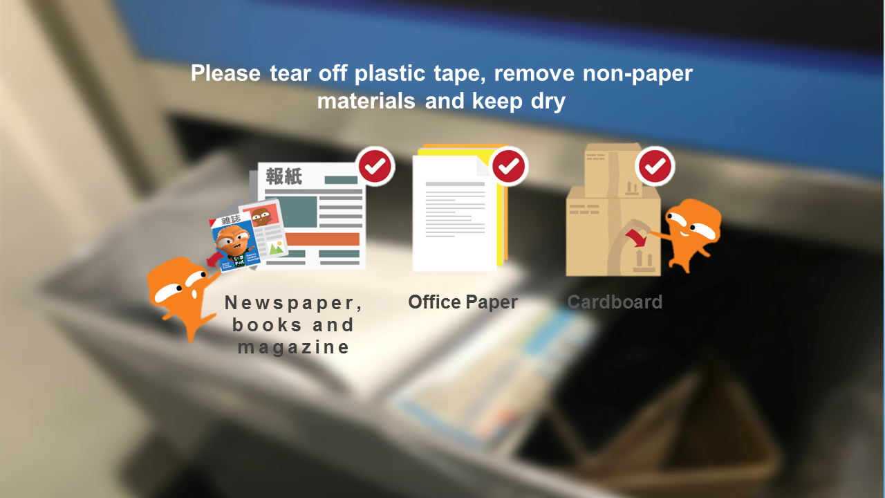 Clean recycling tips for newspaper, books and magazines, office paper and cardboard - tear off plastic tape, remove non-paper materials and keep dry
